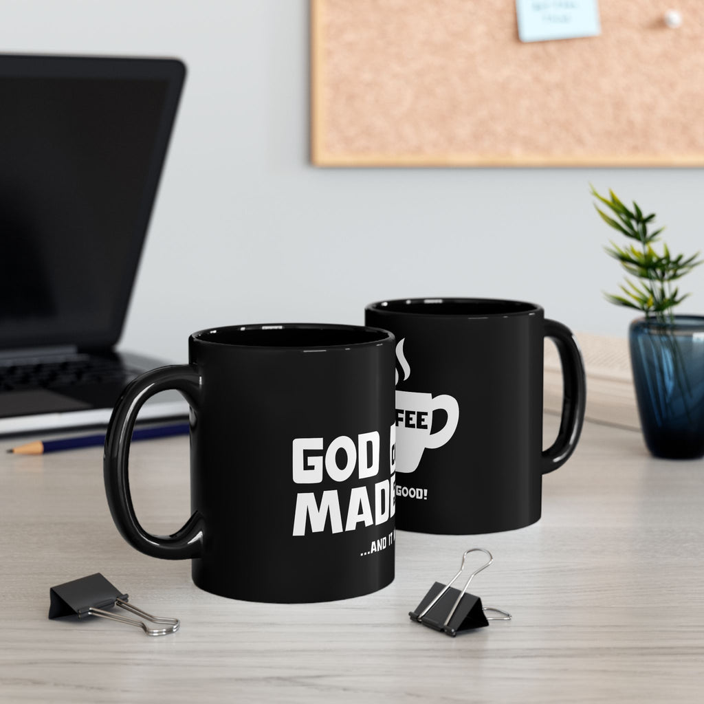 "God Made Coffee" Black Mug