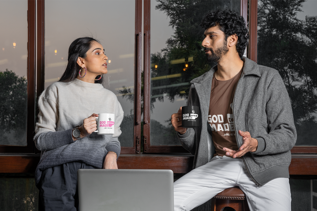 "God Made Coffee" Black Mug