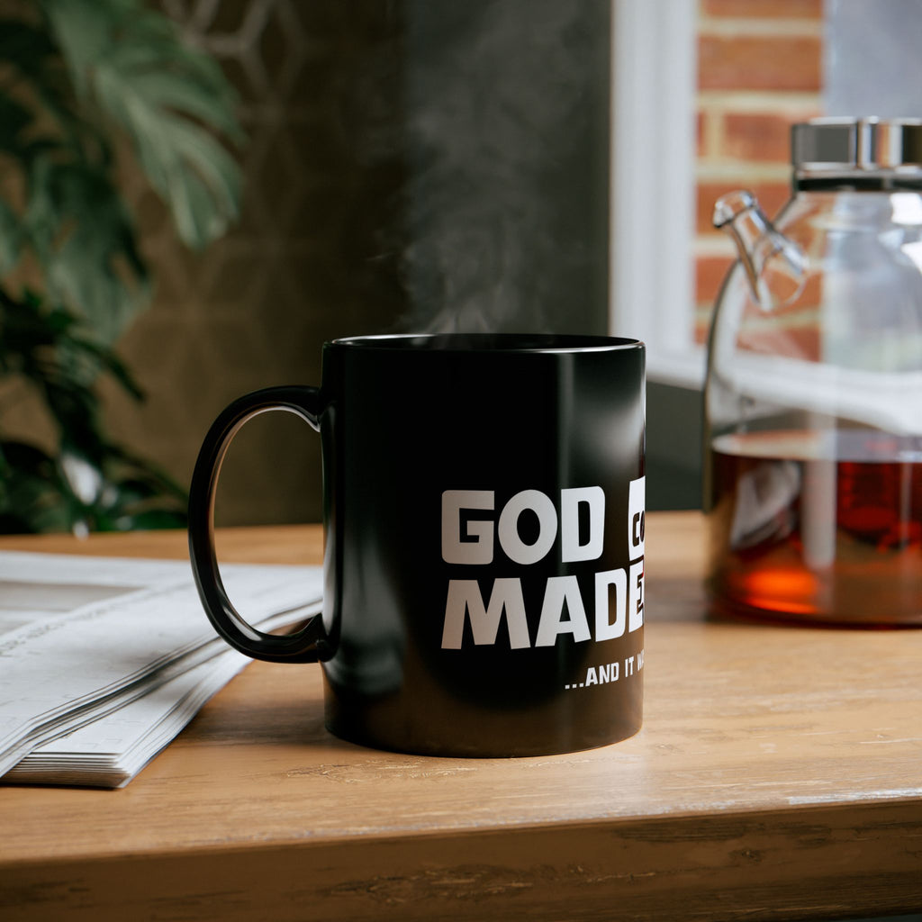 "God Made Coffee" Black Mug